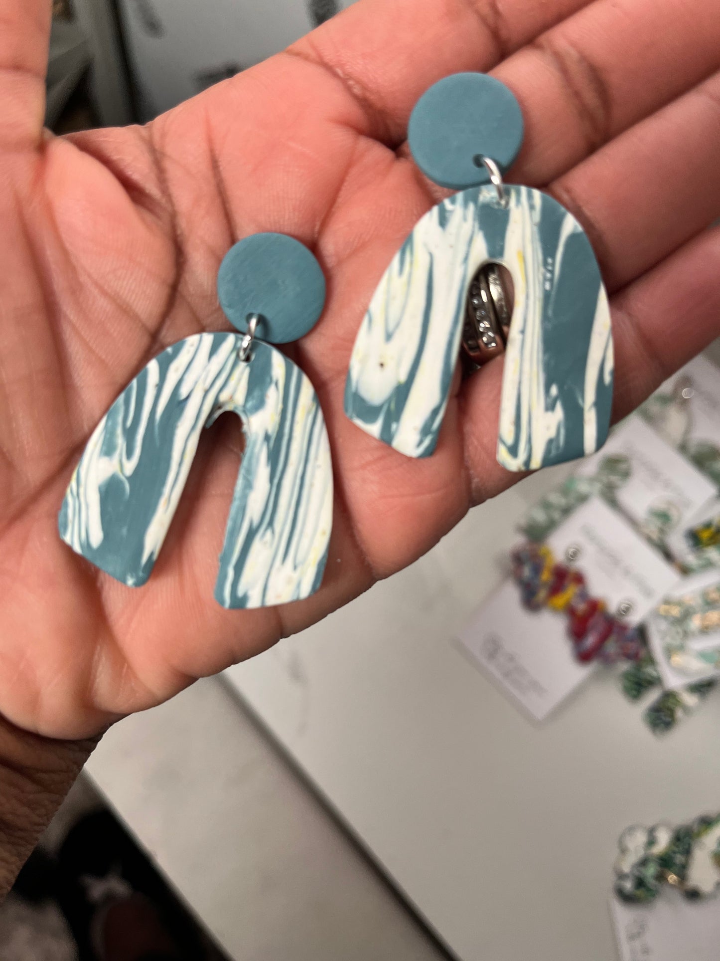 Blue green striated “Carmen” Earrings 1955