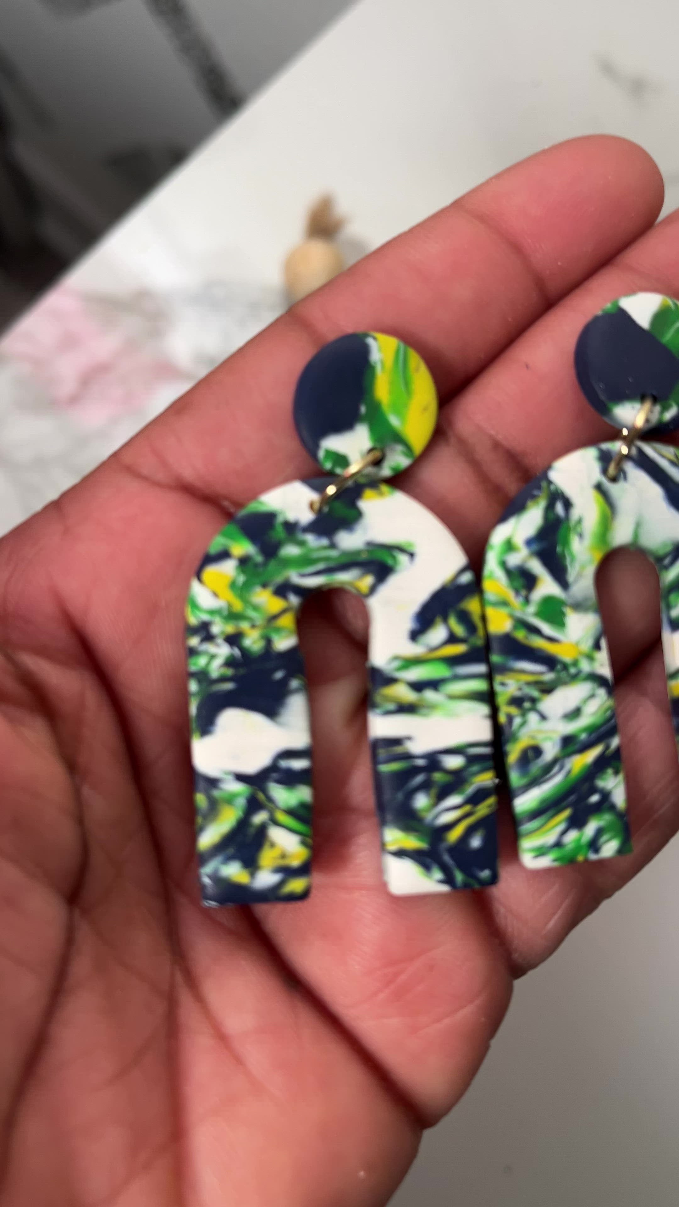 Multi color blues “Unique U ” Earrings  1955