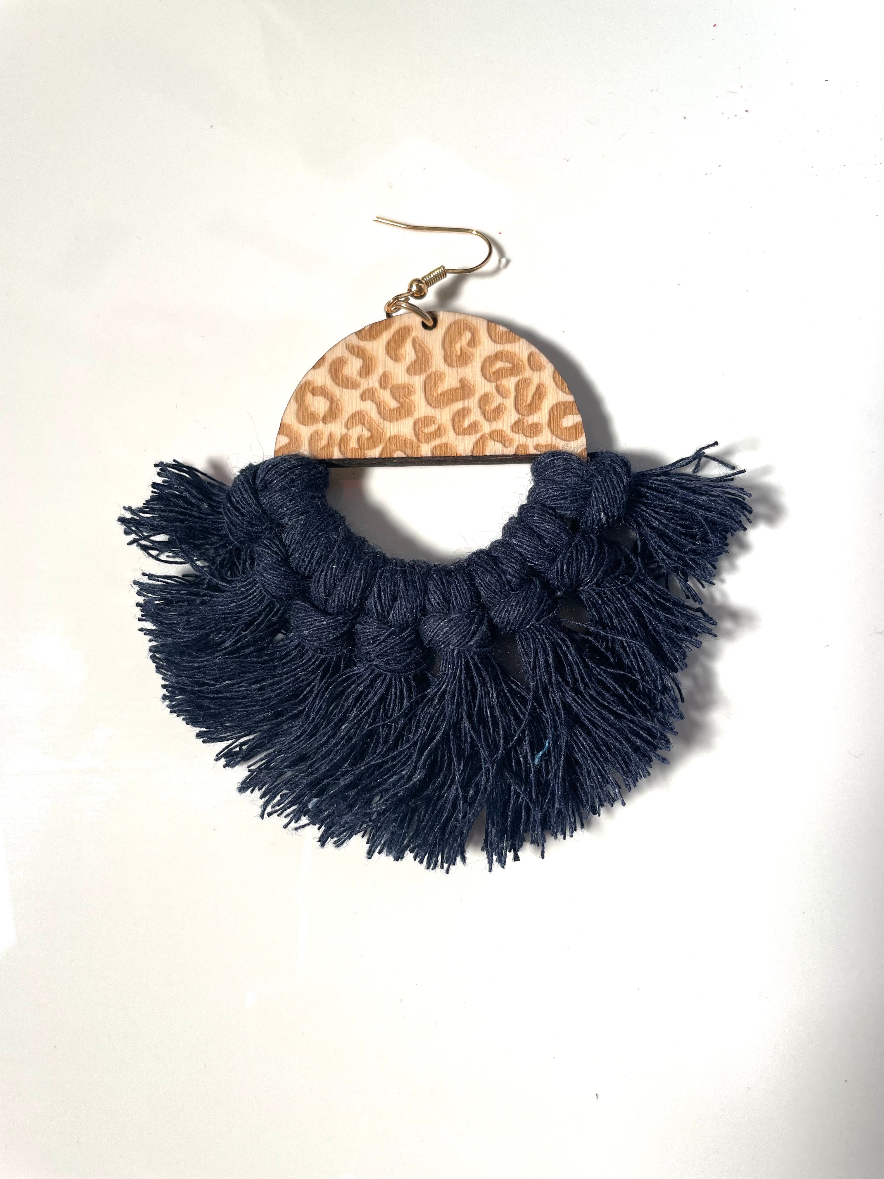 Courtney Denim  macrame  Dangle Earrings 1955