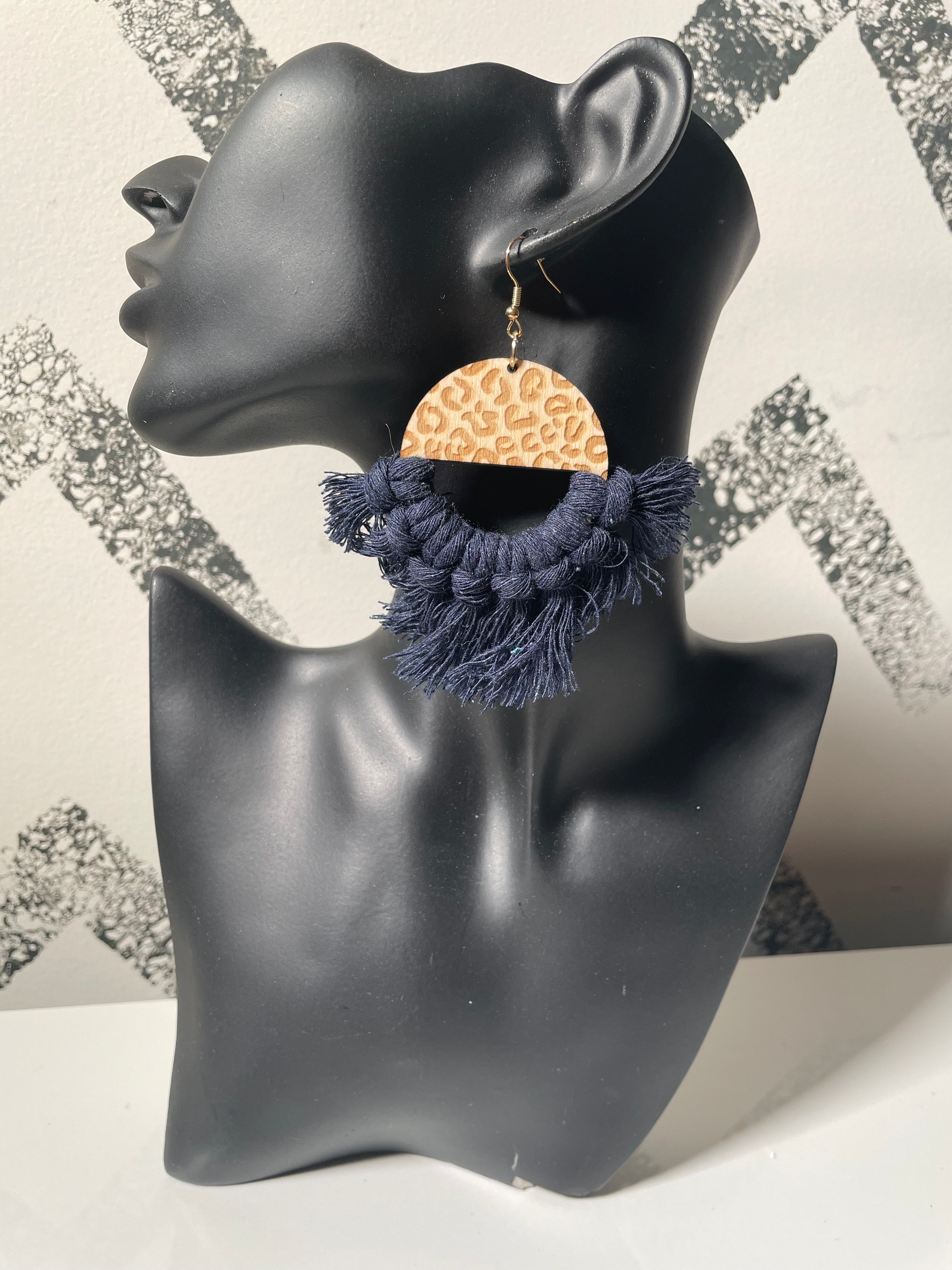 Courtney Denim  macrame  Dangle Earrings 1955